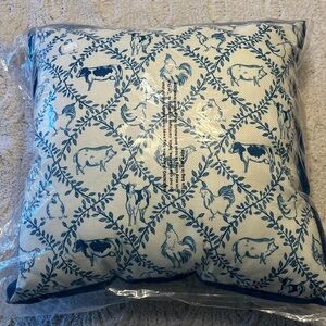 Red Shed Blue and White Cow and ChickenFarm Animal Print Pillow
18x18